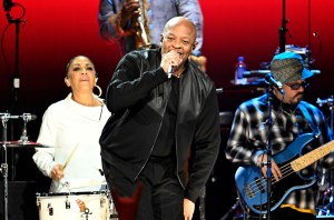 Sheila E. and Dr. Dre perform onstage during the FIREAID Benefit Concert for California Fire Relief at The Kia Forum on January 30, 2025 in Inglewood, California.  (Photo by Scott Dudelson/Getty Images for FIREAID)