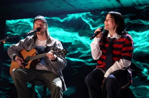 FINNEAS and Billie Eilish perform onstage during the FIREAID Benefit Concert for California Fire Relief at Intuit Dome on January 30, 2025 in Inglewood, California. (Photo by Kevin Mazur/Getty Images for FIREAID)