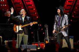 Stephen Stills and Mike Campbell perform onstage during the FIREAID Benefit Concert for California Fire Relief at The Kia Forum on January 30, 2025 in Inglewood, California.  (Photo by Scott Dudelson/Getty Images for FIREAID)