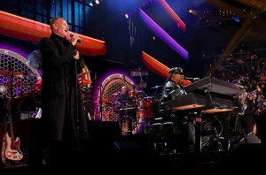 Sting and Stevie Wonder perform onstage during the FIREAID Benefit Concert for California Fire Relief at Intuit Dome on January 30, 2025 in Inglewood, California. (Photo by Kevin Mazur/Getty Images for FIREAID)