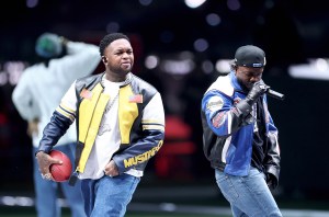 Mustard and Kendrick Lamar perform onstage during Apple Music Super Bowl LIX Halftime Show at Caesars Superdome on February 09, 2025 in New Orleans, Louisiana.  (Photo by Jamie Squire/Getty Images)