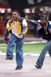 Mustard and Kendrick Lamar perform onstage during Apple Music Super Bowl LIX Halftime Show at Caesars Superdome on Feb. 9, 2025 in New Orleans, Louisiana.