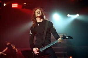 James Hetfield of Metallica performs during Wherever We May Roam Tour at NEC Arena on Nov. 4, 1992 in Birmingham, UK.
