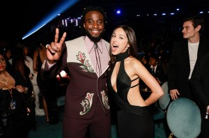Shaboozey and Olivia Rodrigo at The 67th Annual Grammy Awards, airing live from Crypto.com Arena in Los Angeles, California, Sunday, Feb. 2 (8:00-11:30 PM, live ET/5:00-8:30 PM, live PT) on the CBS Television Network, and streaming live and on demand on Paramount+.* Photo: Francis Specker/CBS ©2025 CBS Broadcasting, Inc. All Rights Reserved.