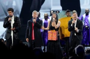 Bad Bunny, Chris Parnell, Lady Gaga and Andy Samberg at SNL50
