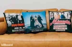 Pillows commemorating Madison Square Garden shows by artist clients whom Kurfirst represents in addition to overseeing WME’s festival division.