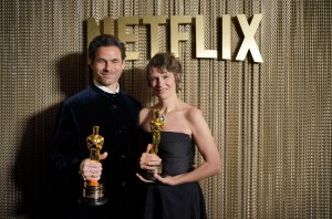 Clement Ducol and Camille Dalmais attend the 2025 Netflix Oscar after party at Chateau Marmont on March 02, 2025 in Los Angeles, California.  (Photo by Gonzalo Marroquin/Getty Images for Netflix)