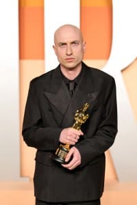 Daniel Blumberg attends the 2025 Vanity Fair Oscar Party Hosted By Radhika Jones at Wallis Annenberg Center for the Performing Arts on March 02, 2025 in Beverly Hills, California.  (Photo by Neilson Barnard/Getty Images for Vanity Fair)