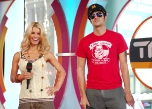 Jessica Simpson and Johnny Knoxville photographed at 'TRL' in 2005.