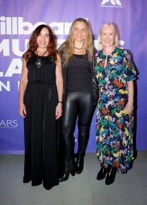 Ana Rosa Santiago, Cris Falcao and Alexandra Lioutikoff at the Billboard and BRAVAS Entertainment Honor Latina Music Executives event held at Telemundo Center on April 23, 2025 in Miami, Florida.