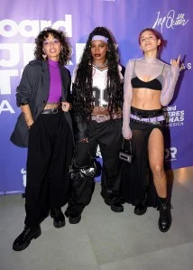 Ceci León, Vedala Vilmond and Aldana Aguirre of the DARUMAS at the Billboard and BRAVAS Entertainment Honor Latina Music Executives event held at Telemundo Center on April 23, 2025 in Miami, Florida.