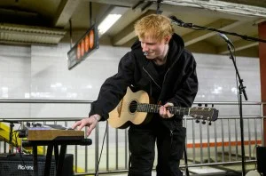 Ed Sheeran and Jimmy Fallon subway busking on 'The Tonight Show Starring Jimmy Fallon' on April 8, 2025.