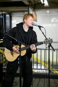 Ed Sheeran and Jimmy Fallon subway busking on 'The Tonight Show Starring Jimmy Fallon' on April 8, 2025.