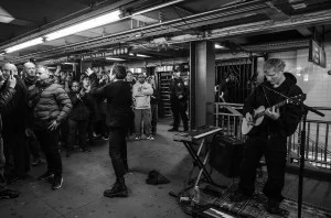 Ed Sheeran and Jimmy Fallon subway busking on 'The Tonight Show Starring Jimmy Fallon' on April 8, 2025.