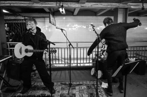 Ed Sheeran and Jimmy Fallon subway busking on 'The Tonight Show Starring Jimmy Fallon' on April 8, 2025.