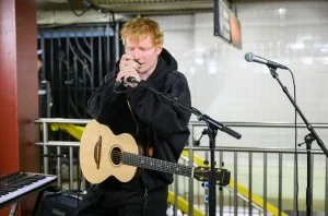 Ed Sheeran and Jimmy Fallon subway busking on 'The Tonight Show Starring Jimmy Fallon' on April 8, 2025.