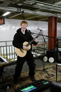 Ed Sheeran and Jimmy Fallon subway busking on 'The Tonight Show Starring Jimmy Fallon' on April 8, 2025.