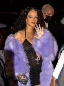 MILAN, ITALY - FEBRUARY 25: (EDITORS NOTE: Image contains partial nudity) Rihanna is seen during the Milan Fashion Week Fall/Winter 2022/2023 on February 25, 2022 in Milan, Italy. (Photo by Arnold Jerocki/Getty Images)