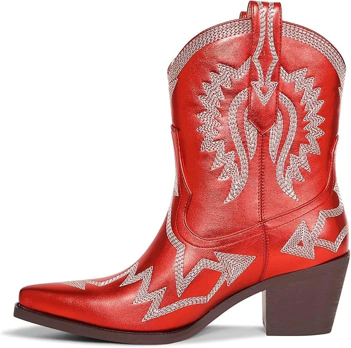 Metallic Embroidered Pointed Toe Cowgirl Boots