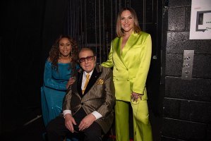 From left: Deborah Cox, Clive Davis, and Shoshana Bean backstage at the 2025 Apollo Theater Spring Benefit on June 04, 2025 in New York.