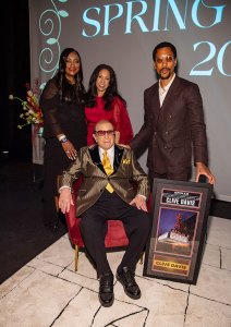 Standing from left: Pat Houston, Apollo President and CEO Michelle Ebanks, and Larry Jackson with Clive Davis at his Walk of Fame Induction during the 2025 Apollo Theater Spring Benefit on June 04, 2025 in New York.