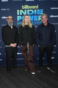 Josh Abraham, Ashley Calhoun and Scott Cutler at Billboard's Indie Power Players held at Harbor NYC on June 10, 2025 in New York, New York.