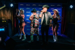 Juanito El Millonzuki and Gerardo Fernández at Emerging Artist Showcase (Presented by UNO Production) at Stardust Lounge on October 21, 2025 in Miami Beach, Florida.