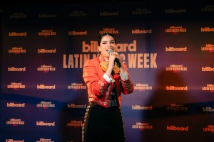 Silvia Zepeda at Emerging Artist Showcase (Presented by UNO Production) at Stardust Lounge on October 21, 2025 in Miami Beach, Florida.