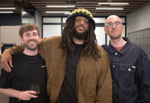 Pete Simmons (Head of A&R, UMPG UK), Miles Clinton James and George Quann (International A&R Manager, UMPG UK) /