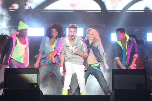 Justin Bieber performs live during a free concert at the Zocalo on June 11, 2012 in Mexico City, Mexico.