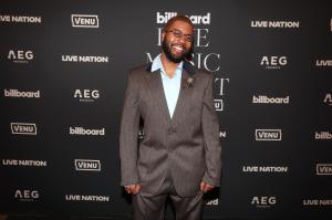 Khalid Donnel Robinson in the Green Room during the Billboard Live Music Summit at 1 Hotel West Hollywood on November 03, 2025 in Los Angeles, California.