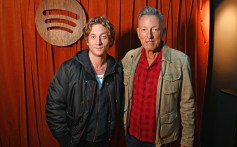 Jeremy Allen White and Bruce Springsteen attend a Q&A hosted by Spotify for top Spotify fans on October 14, 2025 in London, England.