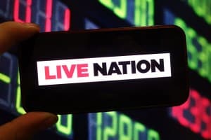 In this photo illustration, the Live Nation company logo is seen displayed on a smartphone screen.