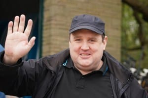 Comedian Peter Kay waves as he launches the Coulam Wheelyboat V17, a purpose-built fully wheelchair accessible powerboat at the Anderton Centre located on the banks of the Lower Rivington Reservoir near Bolton in Lancashire on Saturday April 23, 2022.